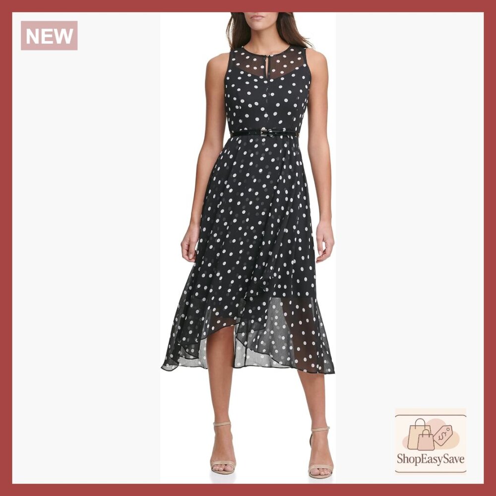 Sleeveless Keyhole Neck Chiffon Belted Hi-Lo Midi Dress Elegant Chic Casual